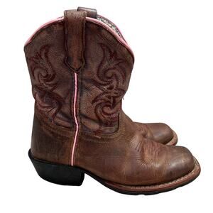 Dan Post Majesty Western Boots Leather 12 Little Girls Brown Pink Square DPC2947